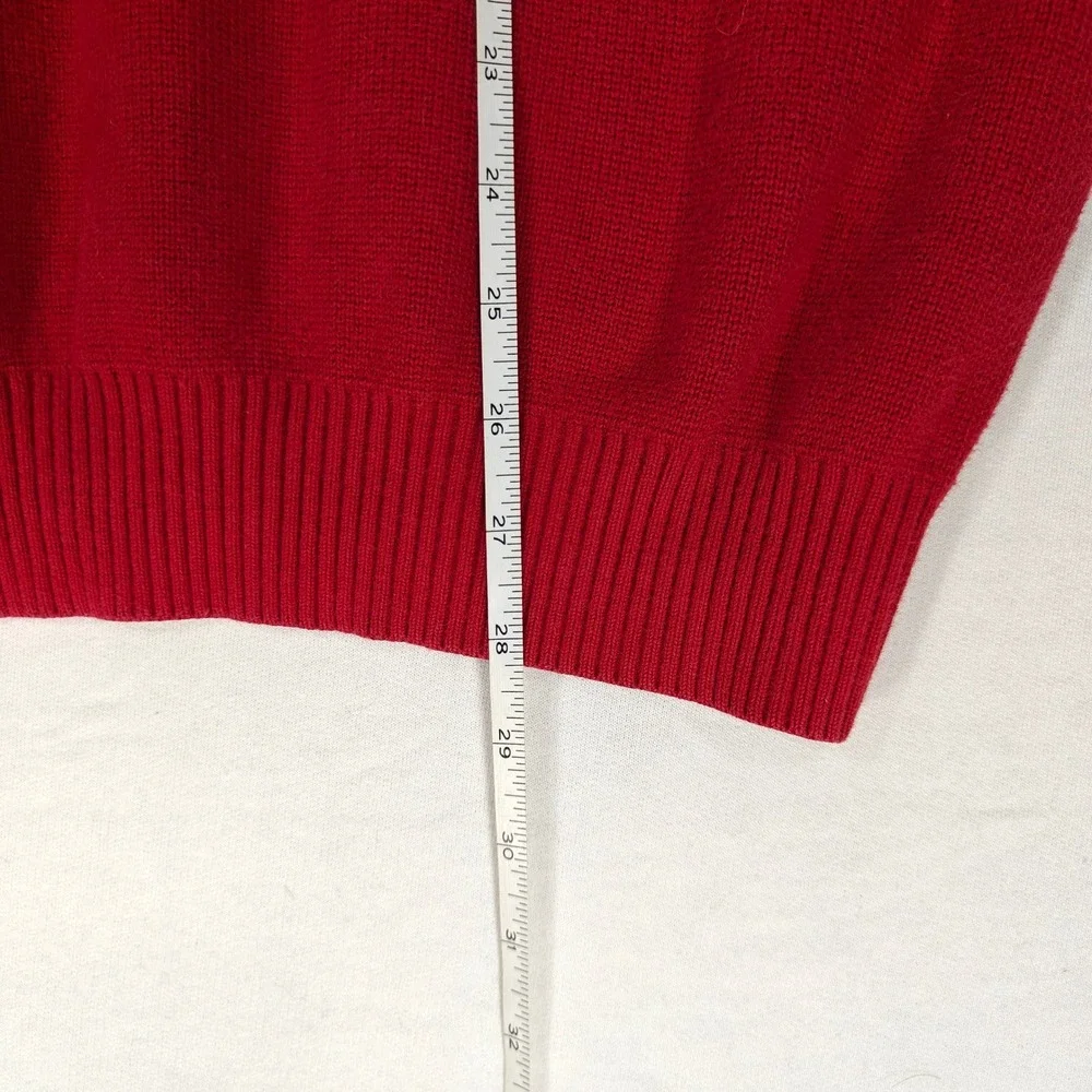 Tommy Hilfiger Mens Red Quarter Zip Cotton Knit Sweater Large Flag Logo Striped